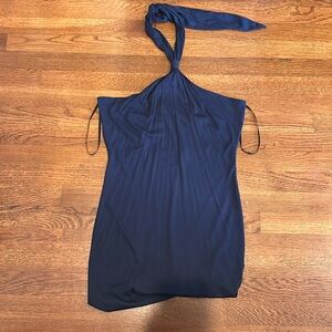 Sage Open Back Tie Navy Mini Dress
